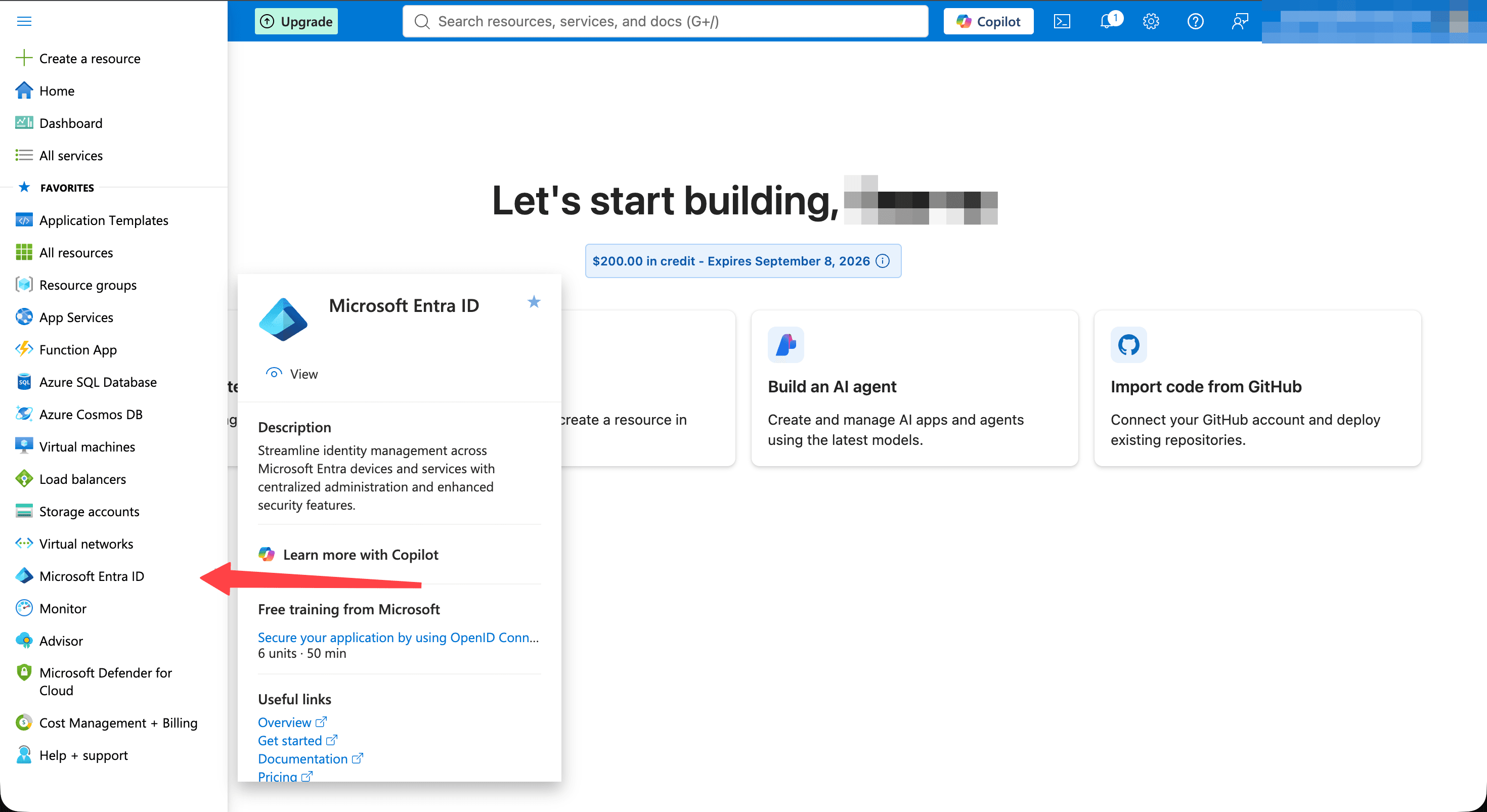 Microsoft Entra ID selected in the Azure portal sidebar